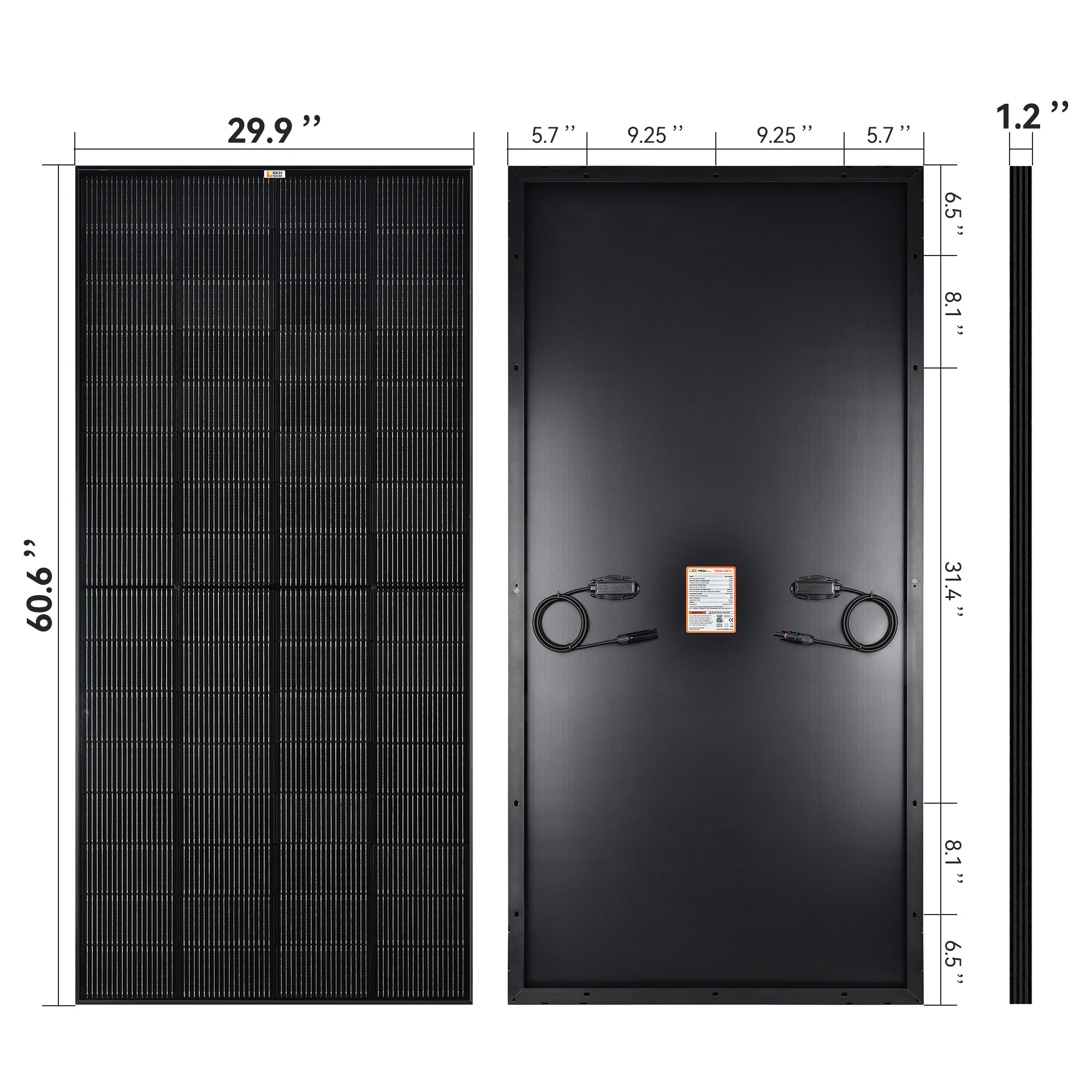 MEGA 250 Watt Monocrystalline Solar Panel | Best 12V Panel for RVs and Off-Grid | 25-Year Output Warranty | UL Certified| Choose Your Color Silver or Onyx - RICH SOLAR