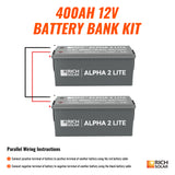 400Ah 12V LiFePO4 Off-Grid Battery Kit | 5.12kWh Deep Cycle Lithium Battery Bank | Powerful 300Ah Battery Kit for RVs, Trailers, Cabins, Campers, Vans, Off-Grid | 2 X ALPHA 2 LITE in Parallel