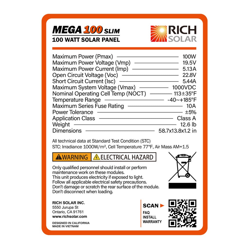 Mega 100 Slim Solar Panel - RICH SOLAR