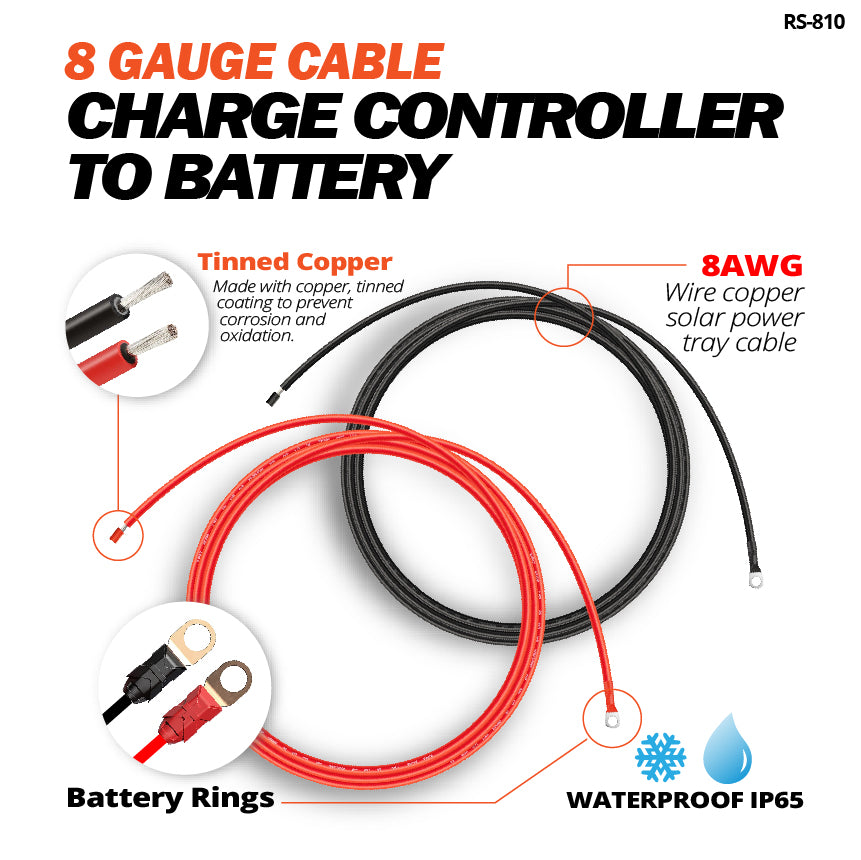 8 Gauge 10 Feet Cable Connect Charge Controller to Battery - RICH SOLAR